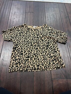 LNA Leopard Print Short Sleeve Top - Tan/Black